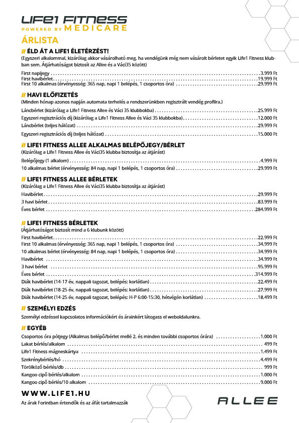 L1 Allee kézi árlista HU