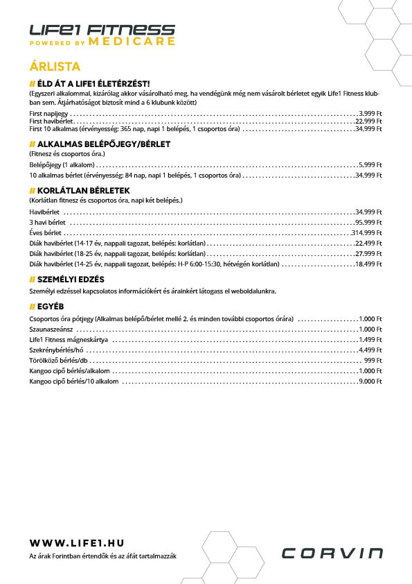 L1 Corvin kézi árlista HU